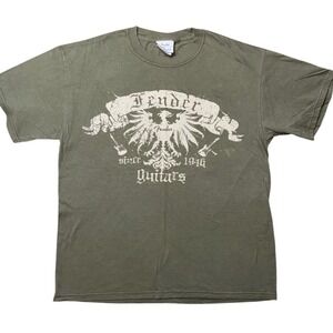 Fender Guitars Mens Large Olive Green Graphic T-Shirt Rock & Roll Lifestyle L